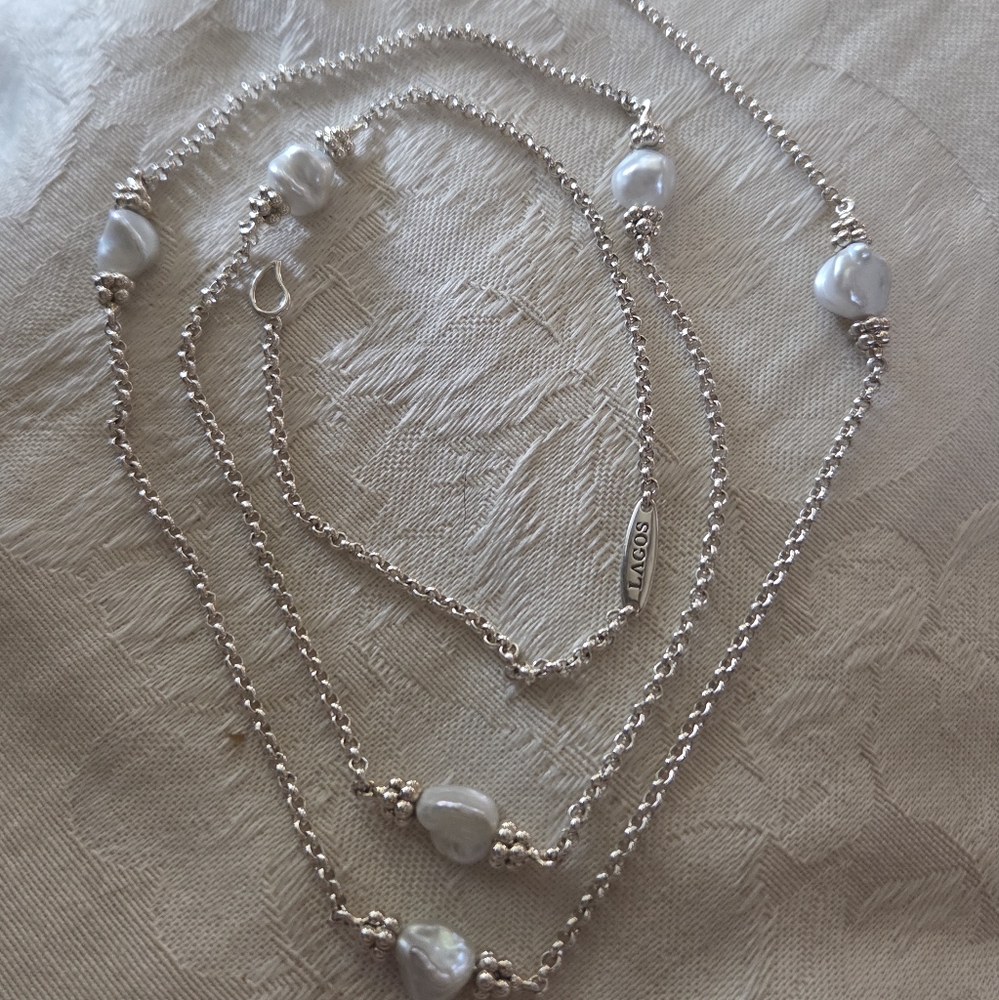 LAGOS Luna Keshi Pearl Station Necklace, SS, 34 Inches - Picture 1 of 12